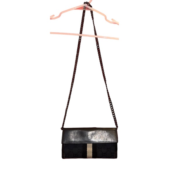 Authentic Gucci leather canvas long wallet with no brand gunmetal chain - Picture 5 of 11